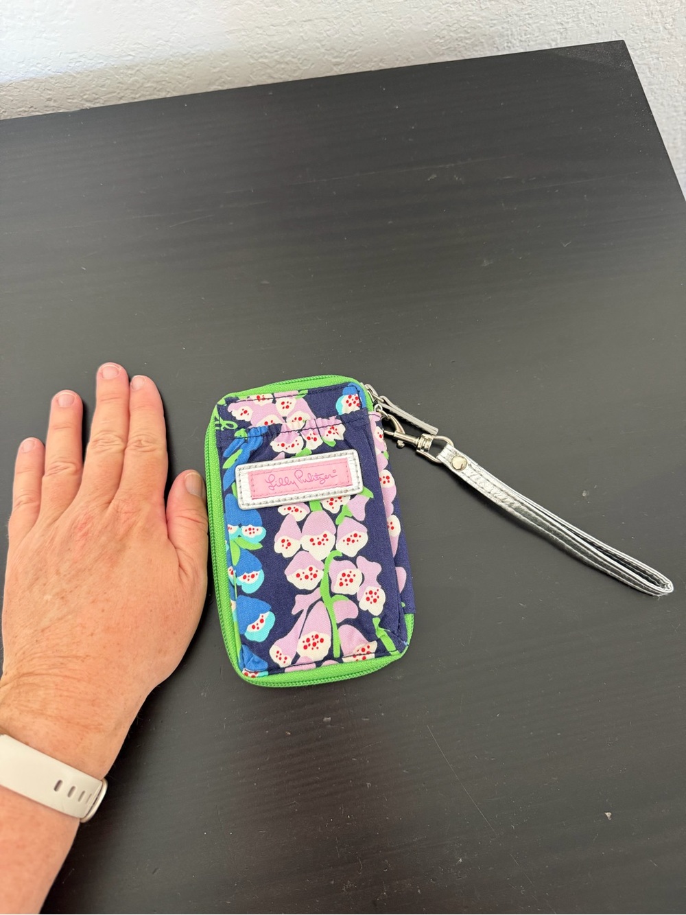 Lilly Pulitzer Navy Floral Phone Wristlet with Green Trim